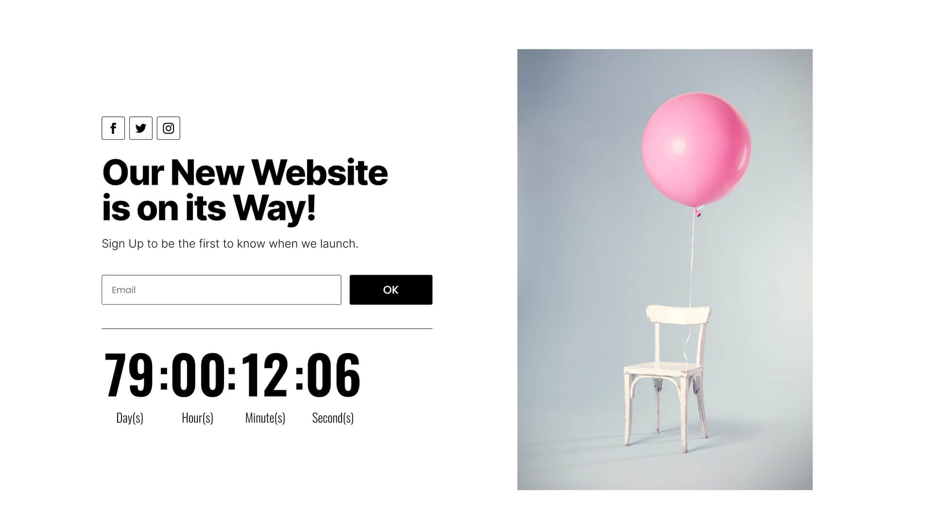Coming Soon Page Chair & Balloon by Divi.Expert