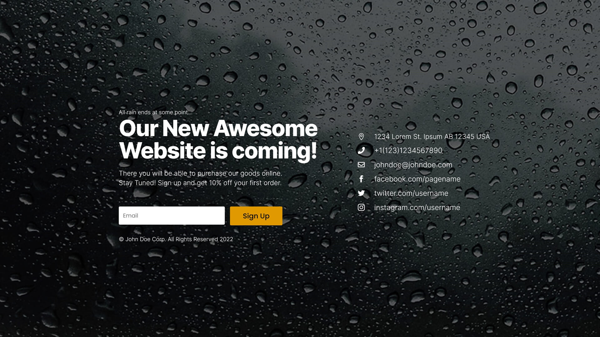 Coming Soon Page Rain Drops by Divi.Expert