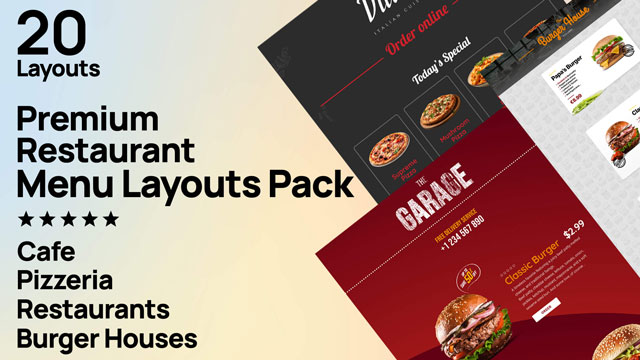 Menu Layouts Bundle for Restaurants, Cafes, Pizzerias and Burger Houses for Divi created by Divi.Expert